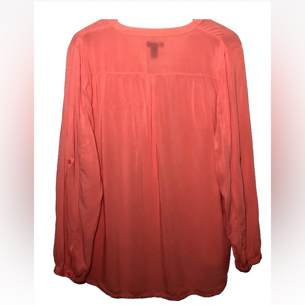 Gap Blouse Size Large Peach Roll up Sleeves V Neck - Picture 5 of 11